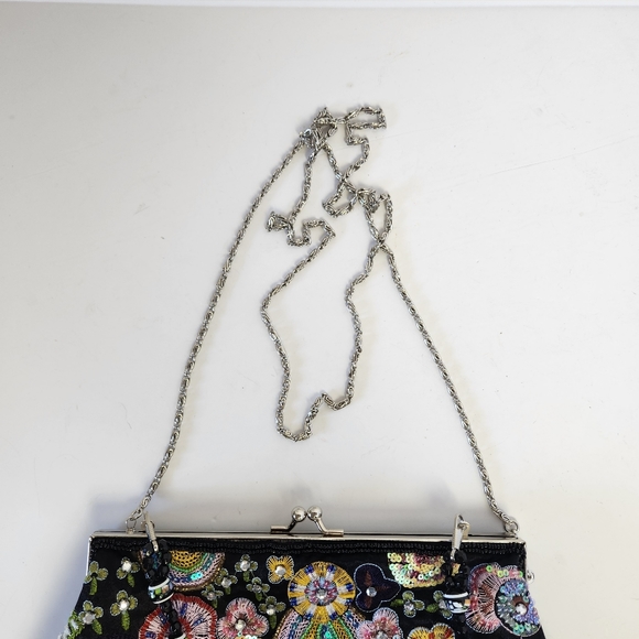 ❤️Sold!❤️ Vintage Black Embroidered Beaded Sequins Evening Bag Clutch Purse Y2K - Picture 5 of 10